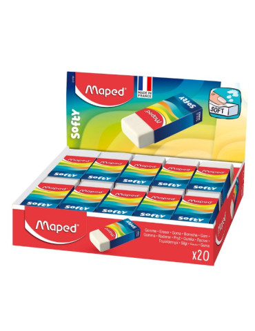 Gomme SOFTY avec fourreau carton, sous cellophane, en display x20