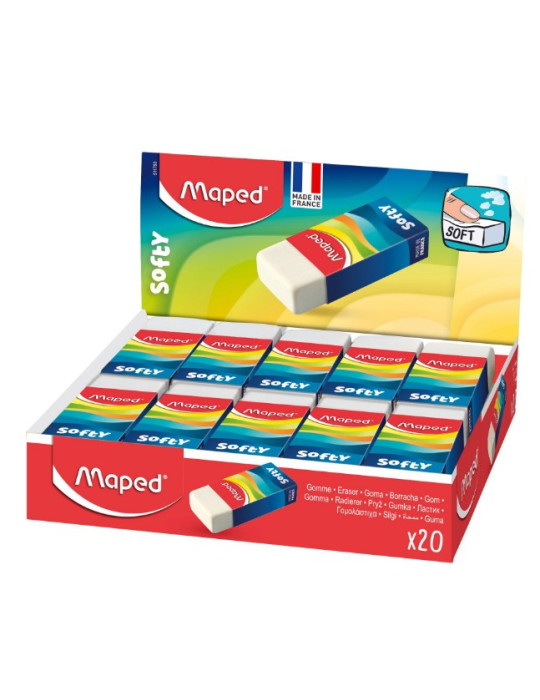 Gomme SOFTY avec fourreau carton, sous cellophane, en display x20