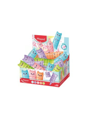 FLUO'PEPS tekstmarker Mini PASTEL - bedrukking KAWAI - assorti kleuren - in display