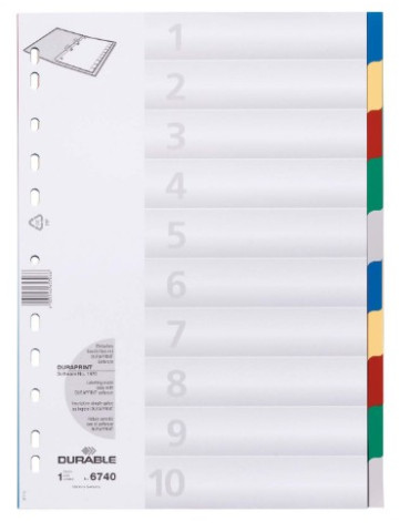 Intercalaires A4 10 part. avec onglets de couleur et feuille de couver