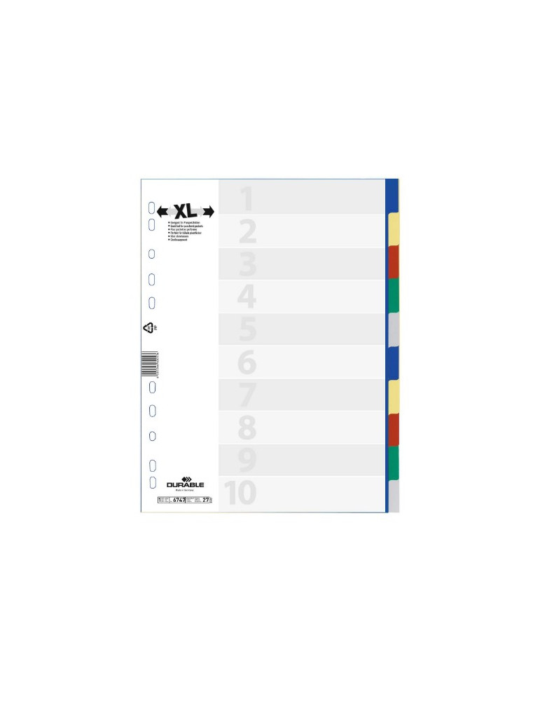 Intercalaires A4+ 10 part. avec onglets de couleur et feuille de couve