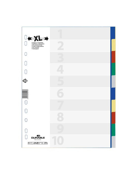 Intercalaires A4+ 10 part. avec onglets de couleur et feuille de couve