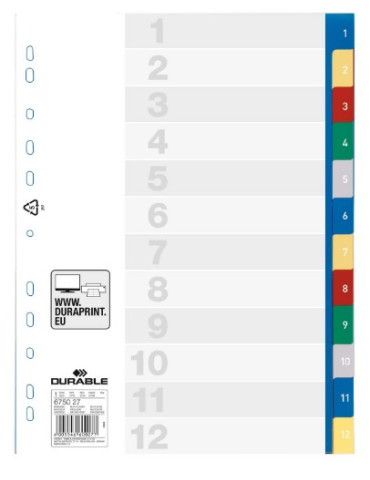 Intercalairs A4 12 onglets 1-12 multicolore