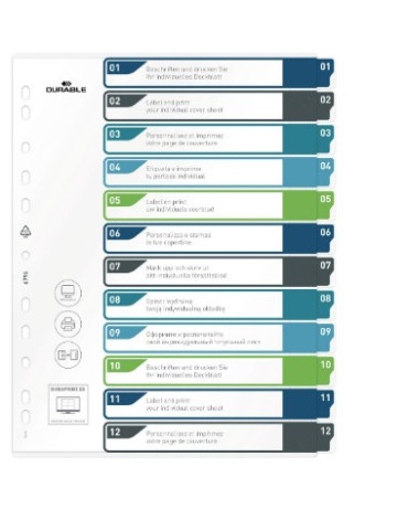Intercalaires A4+ 12 part. 1-12 avec onglets de couleur et feuille de