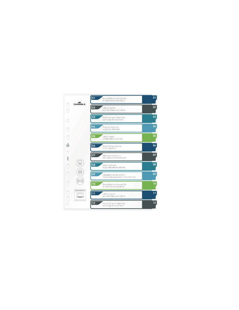 Intercalaires A4+ 12 part. 1-12 avec onglets de couleur et feuille de