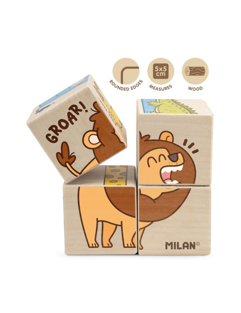 Jouet éducatif en bois , casse-tête de cubes 'Wild safari'