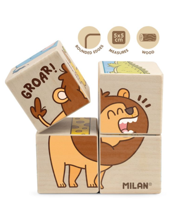 Jouet éducatif en bois , casse-tête de cubes 'Wild safari'