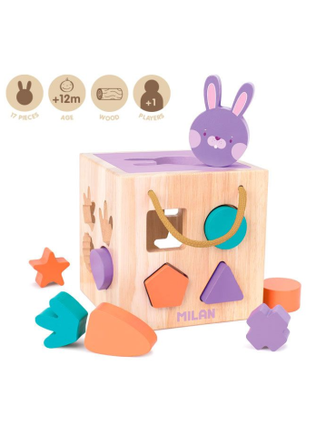 'Rabbit' cube with pieces to fit, wooden educational toy