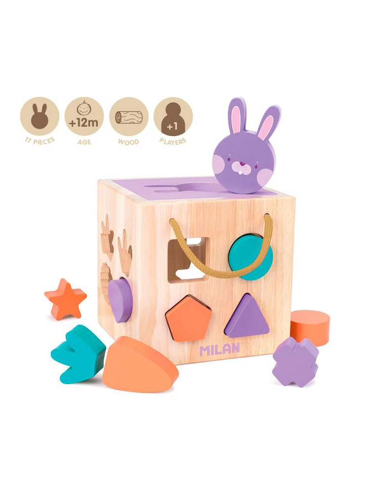 'Rabbit' cube with pieces to fit, wooden educational toy