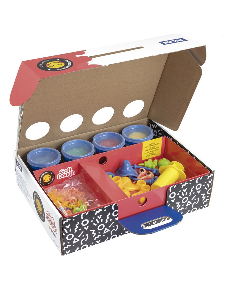 Kit 4 cans 116 g  Soft Dough with tools 'Funny faces'