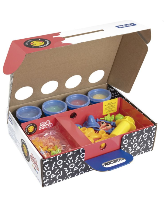 Kit 4 cans 116 g  Soft Dough with tools 'Funny faces'