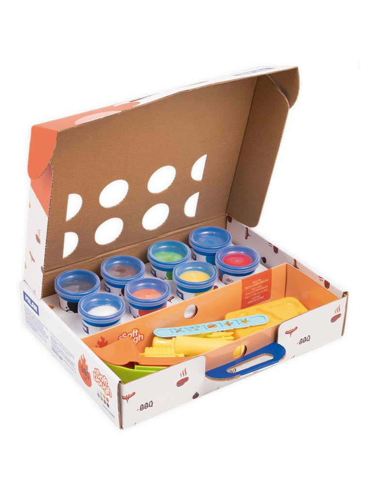 Coffret 8 pots 59 g pâte à modeler souple Soft Dough avec outils 'Barb