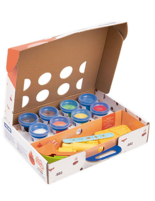 Coffret 8 pots 59 g pâte à modeler souple Soft Dough avec outils 'Barb