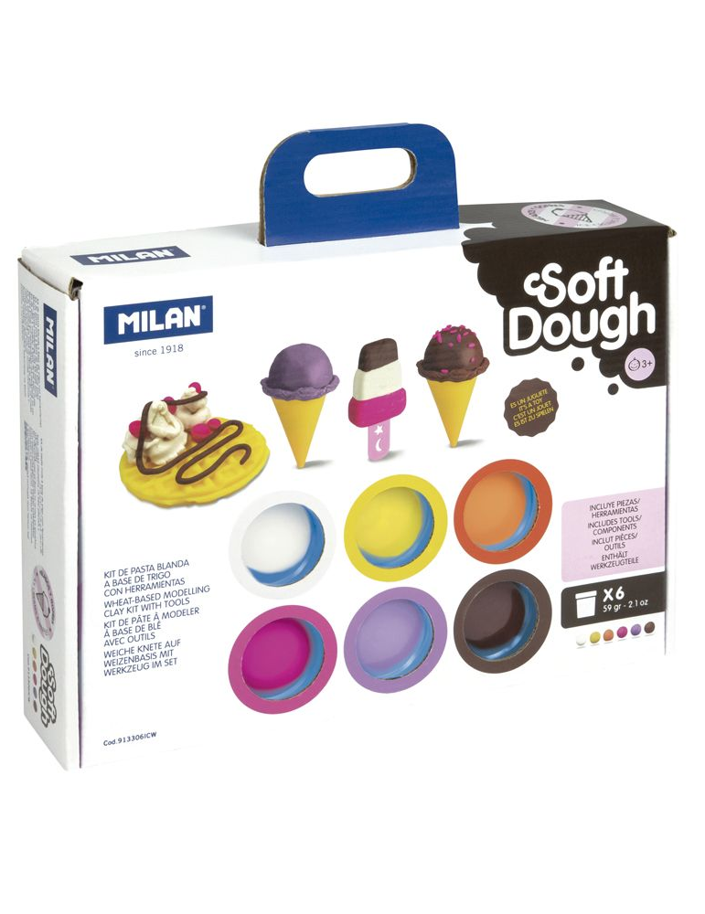 Coffret 6 pots 59 g pâte à modeler souple Soft Dough avec outils 'Glac