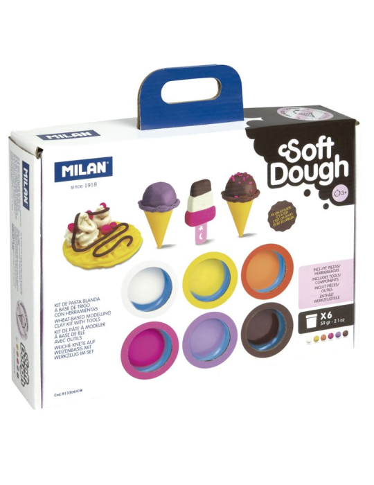 Coffret 6 pots 59 g pâte à modeler souple Soft Dough avec outils 'Glac