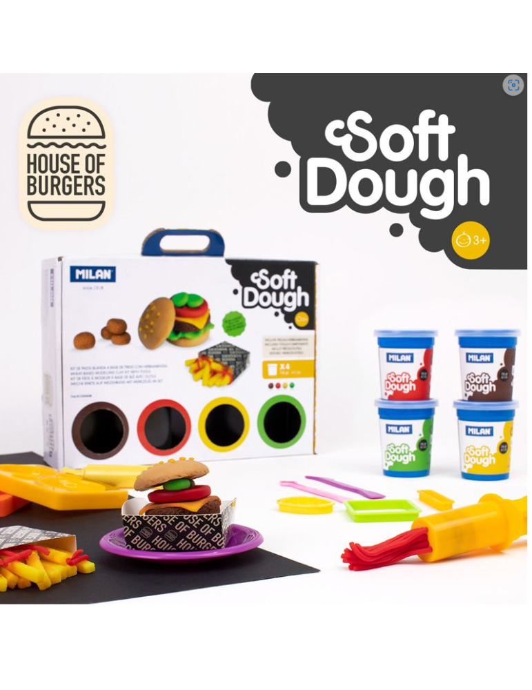 Kit 4 cans 116 g Soft Dough with tools 'House of burgers'