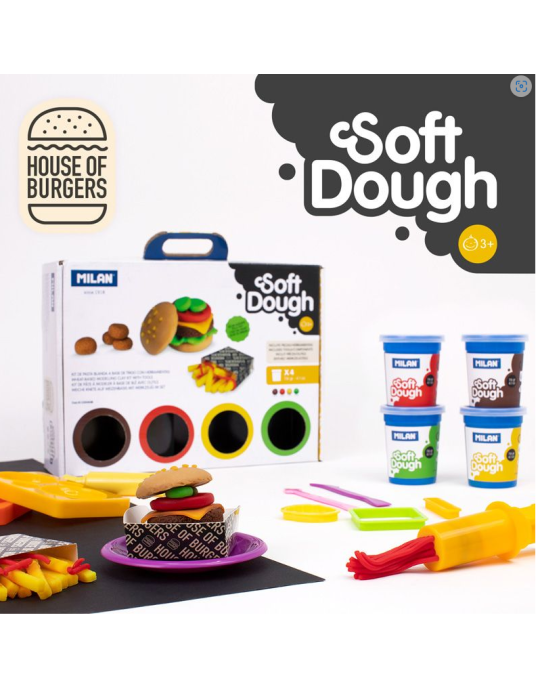 Kit 4 cans 116 g Soft Dough with tools 'House of burgers'