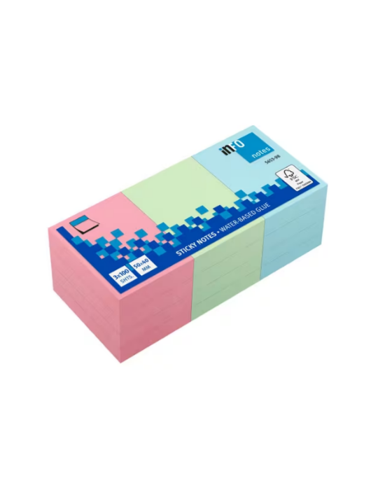 Info notes 50x40mm assorti pastel paquet de 12 blocs