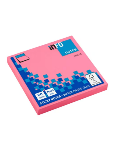 Info notes 75x75mm rose vif bloc de 80 flles