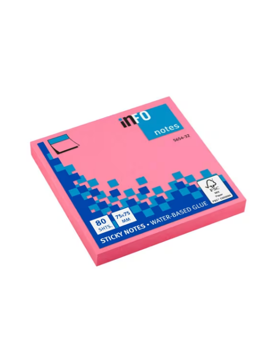 Info Notes 75x75mm fel roze blok a 80 vel
