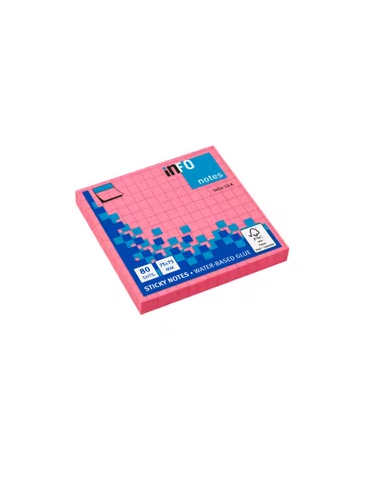 Info Notes 75x75mm fel roze blok a 80 vel ruitjes