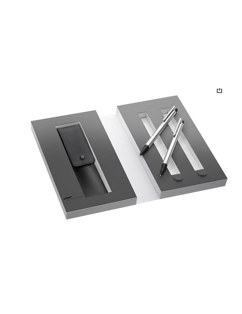 Stylo bille et porte mines logo acier mat + étui cuir