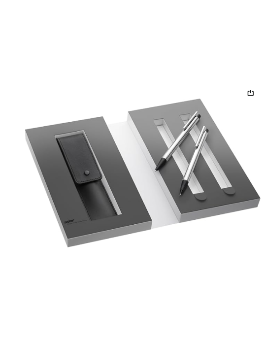 Stylo bille et porte mines logo acier mat + étui cuir