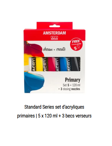 Amsterdam Standard Series acrylverf primaire set | 5 x 120 ml + 3 doseertuiten