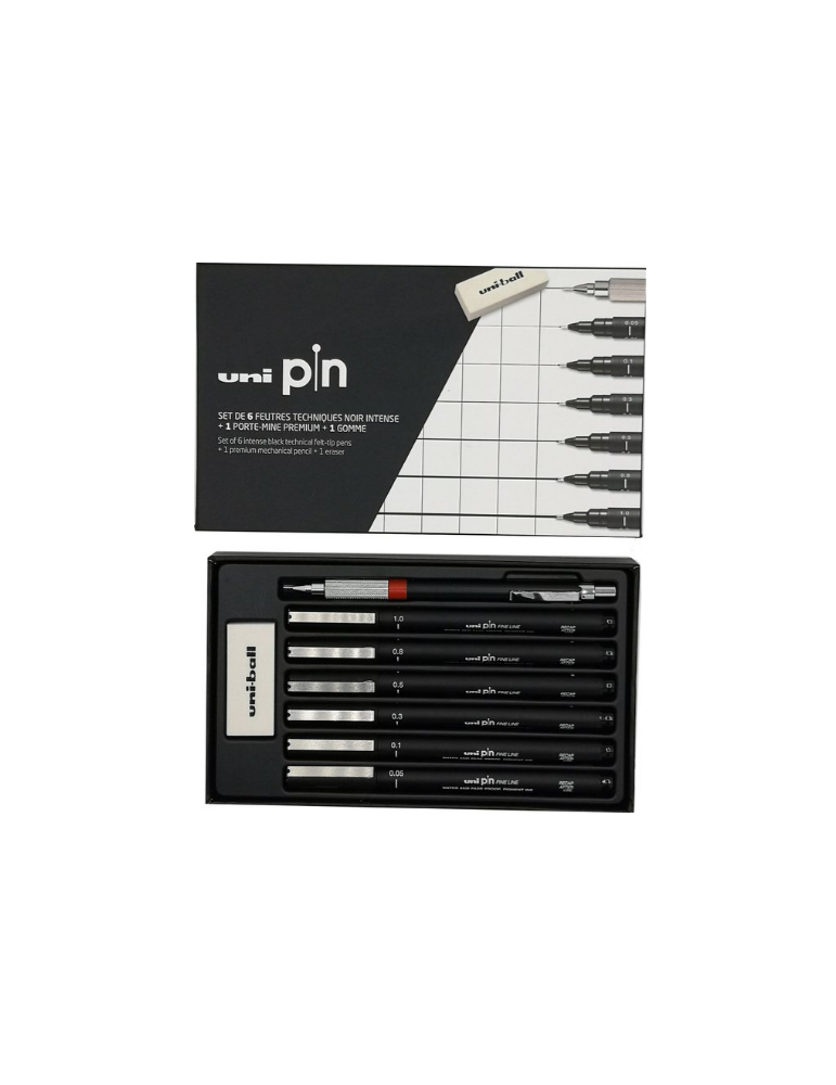 COFFRET 6 FEUTRES PIN+1 PORTE-MINES + 1 GOMME