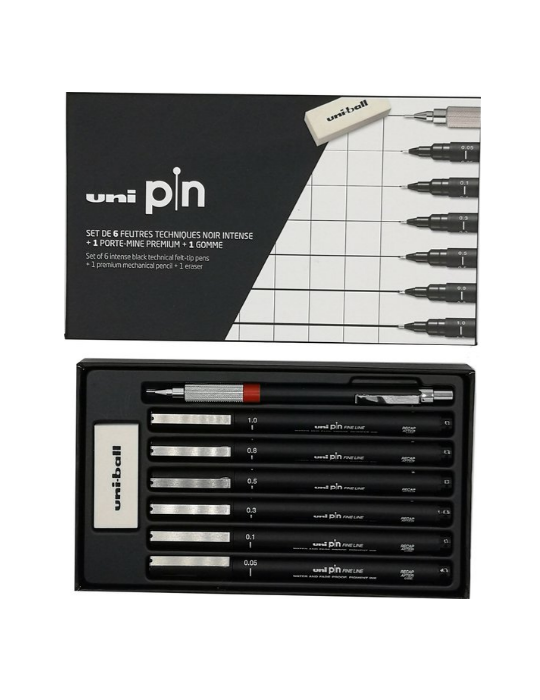 COFFRET 6 FEUTRES PIN+1 PORTE-MINES + 1 GOMME