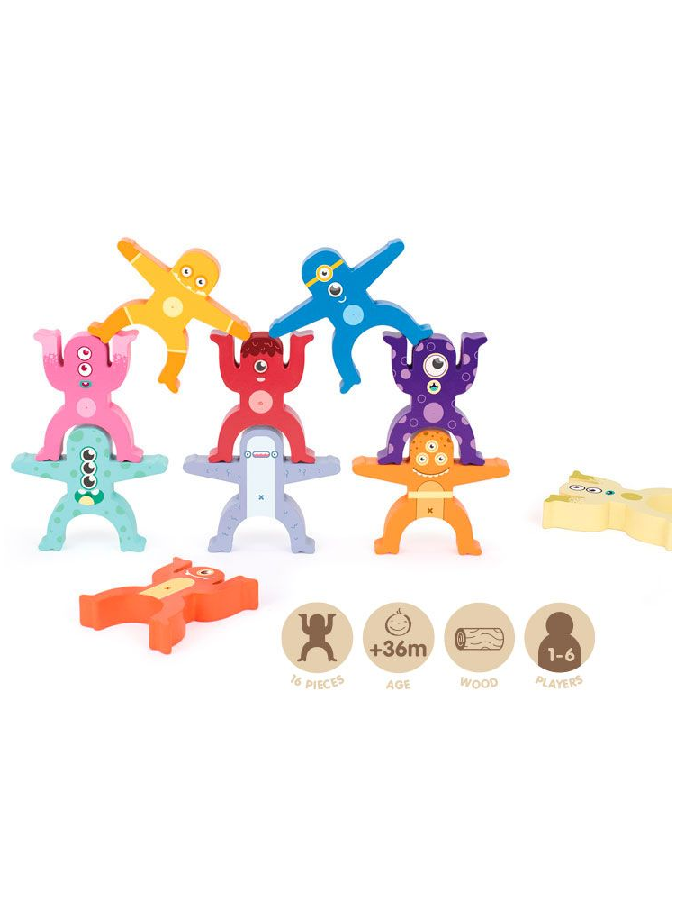 'Aliens Tower' stacking figures, wooden educational toy