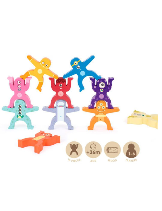 'Aliens Tower' stacking figures, wooden educational toy