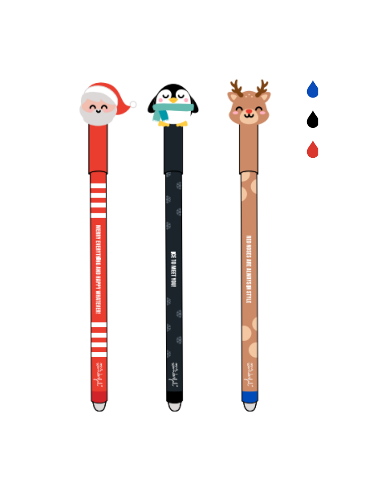 Set de 3 stylos effaçables Bo-Bo, avec des messages et des persos de N