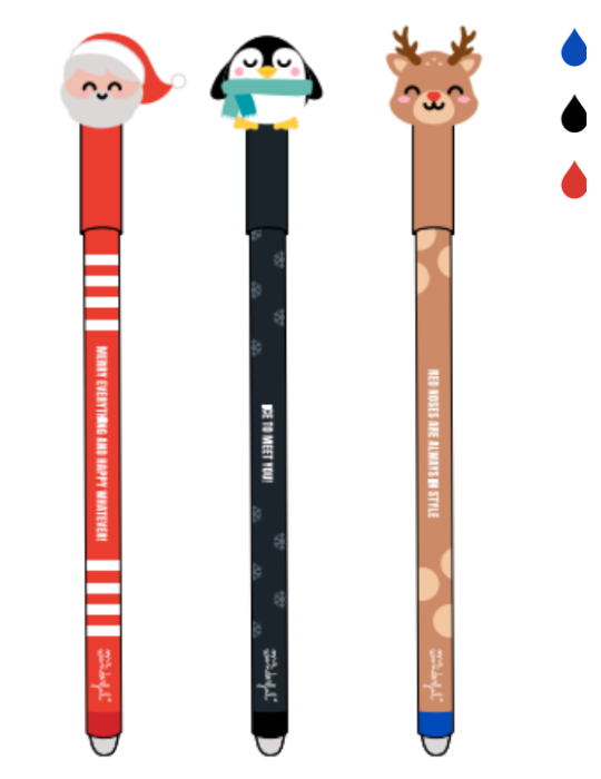 Set de 3 stylos effaçables Bo-Bo, avec des messages et des persos de N