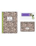 Set carnet A6 + porte-monnaie + porte-clés - Animal print polka dots